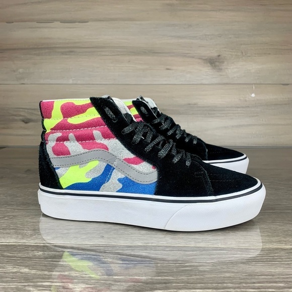 Black/Rainbow Camouflage Glitter VANS old skool Platform shoes womens size 8.5 - Picture 5 of 8